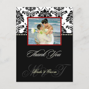 Black + White Damask Gracias Postales de fotos.