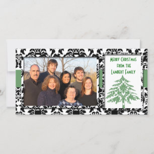 Black & White Damask Green Tree Feliz Navidad