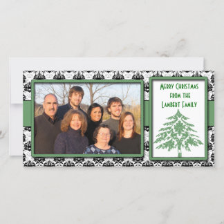 Black & White Damask Green Tree Feliz Navidad