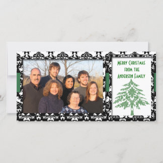 Black & White Damask Green Tree Feliz Navidad