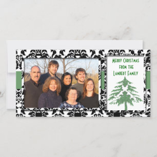 Black & White Damask Green Tree Feliz Navidad