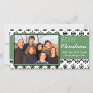 Black & White Damask Green Trim Feliz Navidad