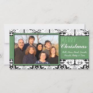 Black & White Damask Green Trim Feliz Navidad