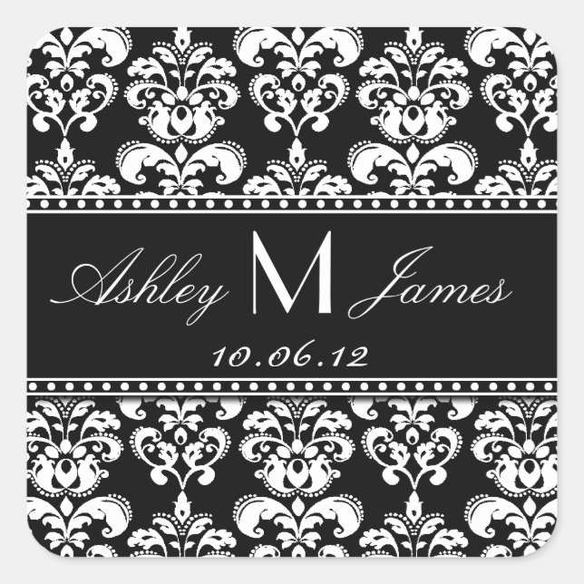 Black White Damask Save the Date Pegatina (Anverso)