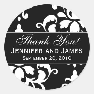 Black White Damask Wedding Gracias a las etiquetas