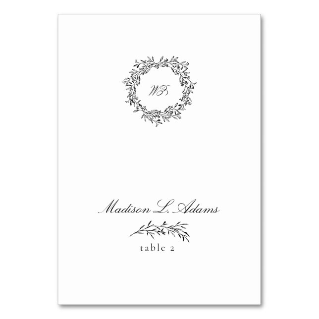 Black White Elegant Leaf Tarjeta plegable de nombr (Anverso)