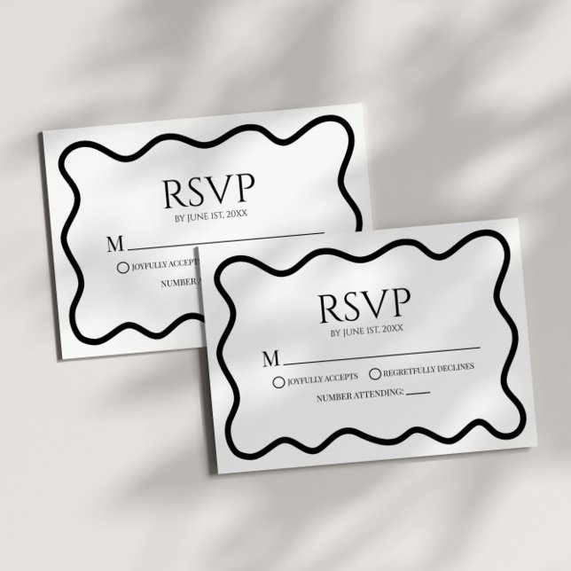 Black White Elegant Wavy Border Wedding RSVP Card (Subido por el creador)