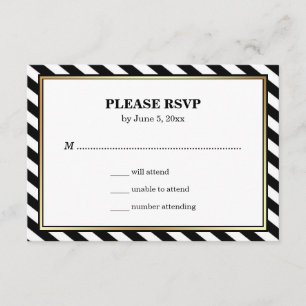 Black White Gold Modern Glam Stripes Wedding RSVP