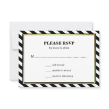 Black White Gold Modern Glam Stripes Wedding RSVP