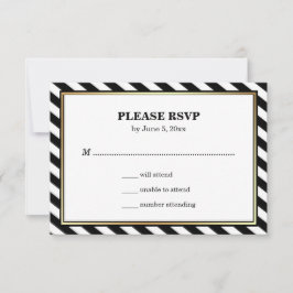 Black White Gold Modern Glam Stripes Wedding RSVP