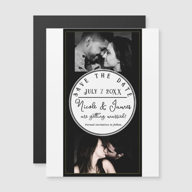 Black White Gold Modern Minimal Save the Date (Anverso/Reverso)