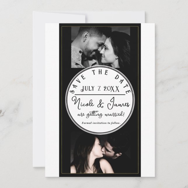 Black White Gold Modern Minimal Save the Date (Anverso)