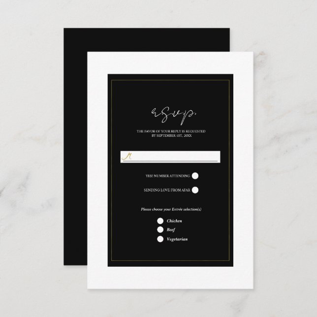 Black White Gold Modern Wedn Minimal Wedding RSVP (Anverso / Reverso)