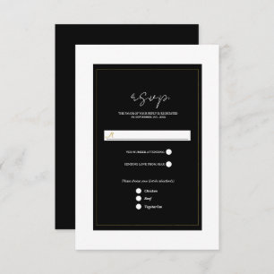 Black White Gold Modern Wedn Minimal Wedding RSVP