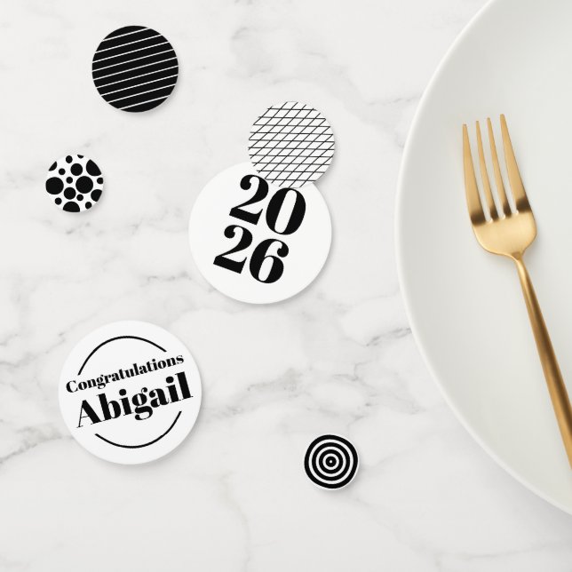 Black & White Graduation 2026 Custom Name Confetti (Grupo)