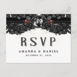 Black White Halloween Skeletons MENU RSVP PostCard
