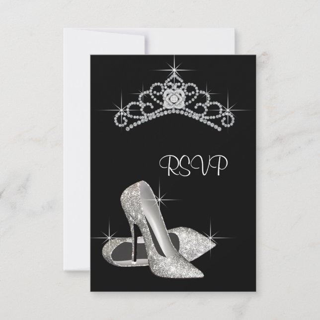 Black White High Heels Quinceanera RSVP (Anverso)