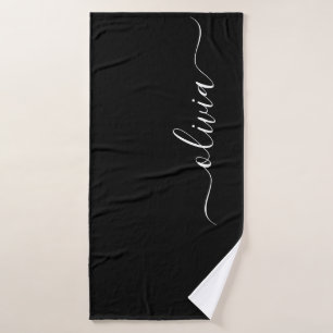 Black White Modern Script Girly Monograma Nombre