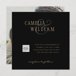 Black White PHOTO Wedding Invite QR CODE Save Date