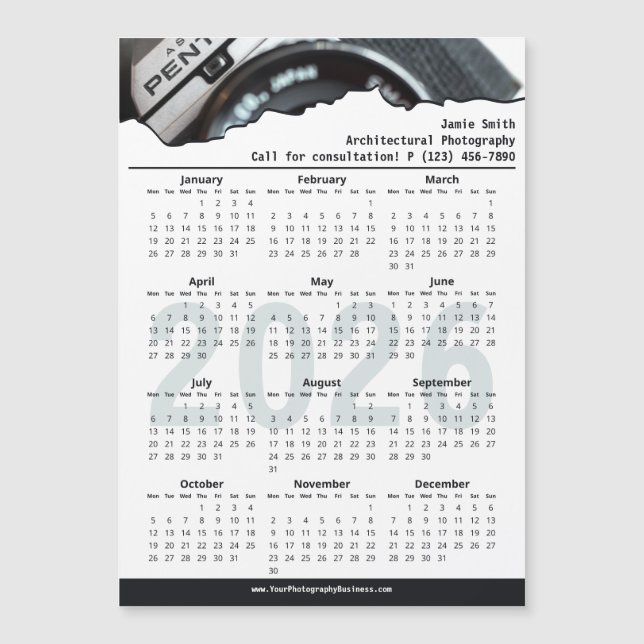Black White Photographer Call 2026 Calendar Magnet (Anverso)