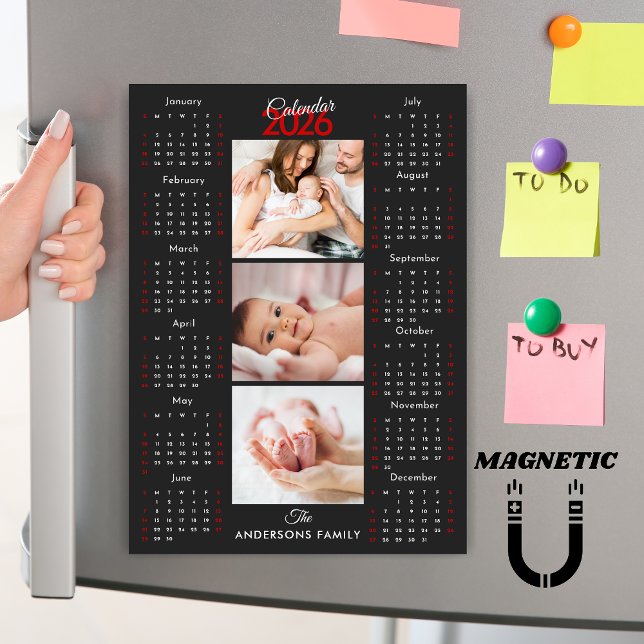 Black White Red 2026 Calendar Photo Collage Magnet (Subido por el creador)