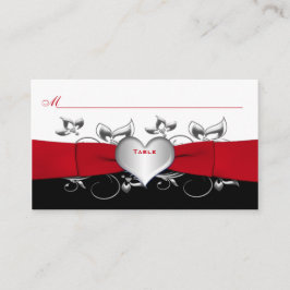 Black, White, Red Floral, Heart Tarjeta de asiento
