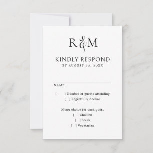Black White Simple Monograma Wedding RSVP