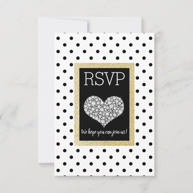 Black White SPOT Gold Heart RSVP simple elegante (Anverso)
