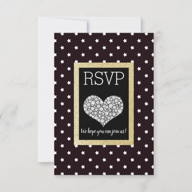 Black White Star Gold Heart RSVP (Anverso)