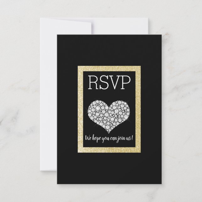 Black White Star Gold Heart RSVP simple y elegante (Anverso)
