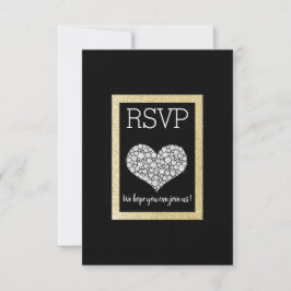 Black White Star Gold Heart RSVP simple y elegante