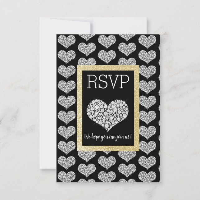 Black White Star Gold Heart RSVP simple y elegante (Anverso)