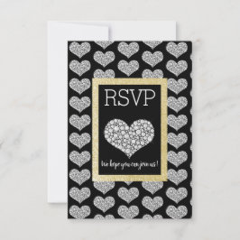 Black White Star Gold Heart RSVP simple y elegante