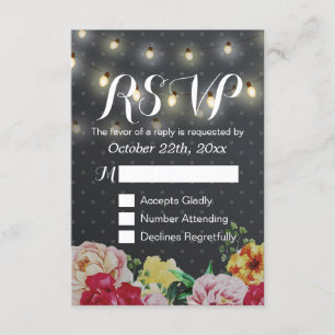 Black White String ilumina la tarjeta RSVP de boda