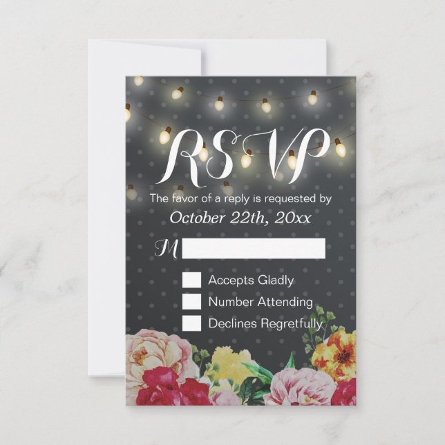 Black White String ilumina la tarjeta RSVP de boda (Anverso)