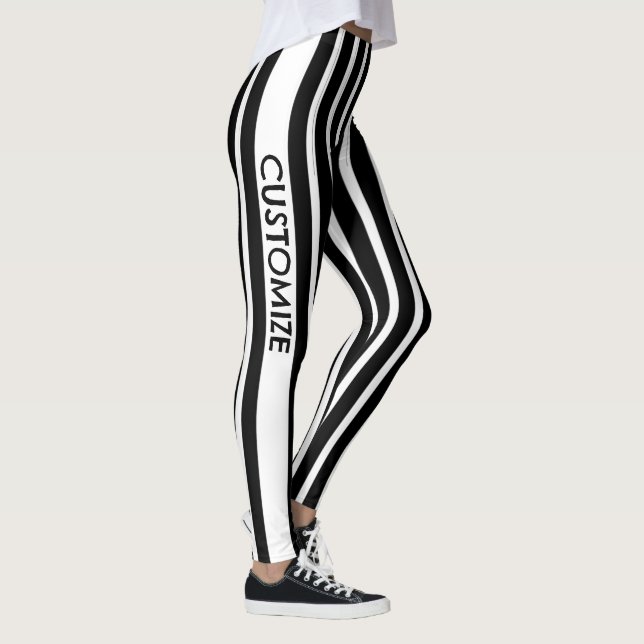 Black & White Striped Leggings w/ Custum Text (Derecha)