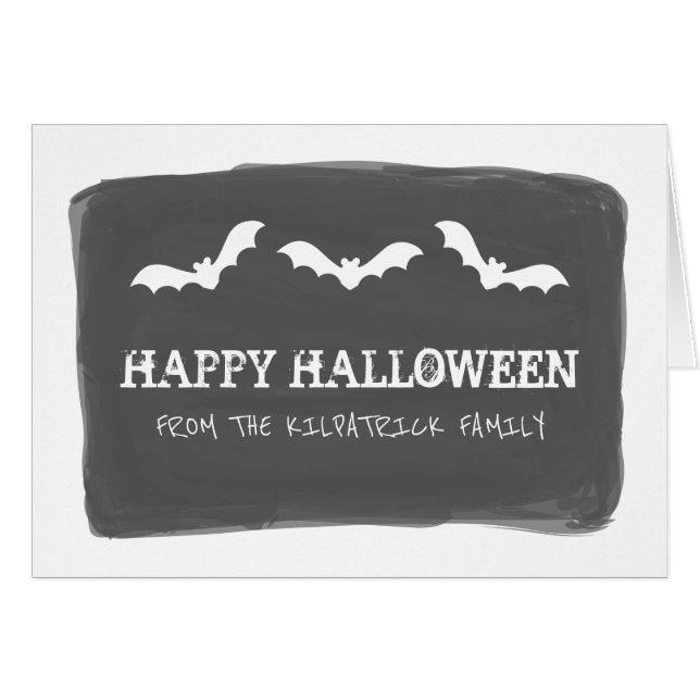 Black White Watercolor Bats Halloween Card (Anverso (Horizontal))