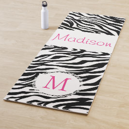 Black White Zebra Animal Trendy Monograma Yoga Mat