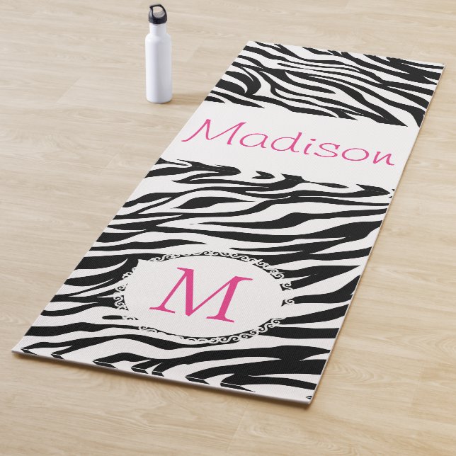 Black White Zebra Animal Trendy Monograma Yoga Mat (In situ)