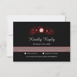 Black with Burgundy Red Floral Wedding RSVP