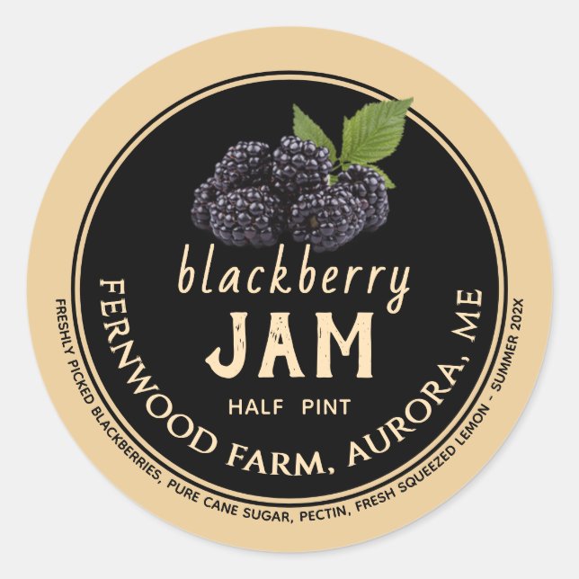 Blackberry Jam Jelly Jar Etiqueta Kraft Casero (Anverso)