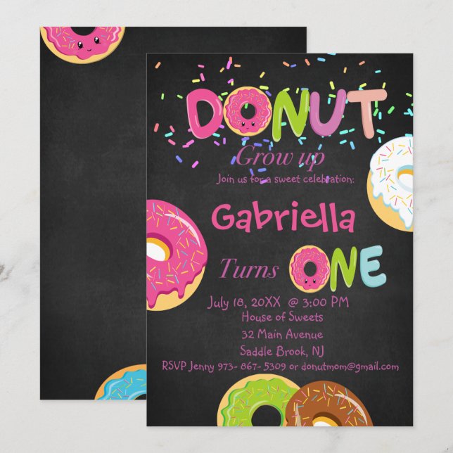 Blackboard DONUT Crecer primera tarjeta de fiesta  (Anverso / Reverso)
