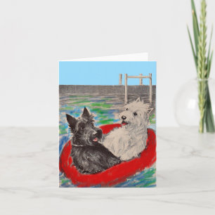 Blackie y Whitie en una balsa
