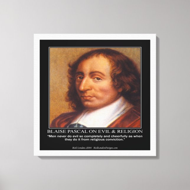 Blaise Pascal y cita de mal religioso en lienzo (Anverso)
