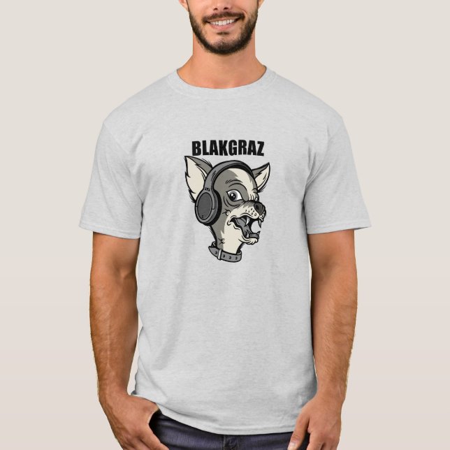 Blakgraz Lucy el perro con audífonos camiseta (Anverso)