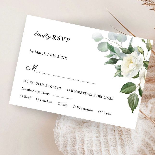 Blanca Roses Elegante Acuarela Boda Floral RSVP (Subido por el creador)