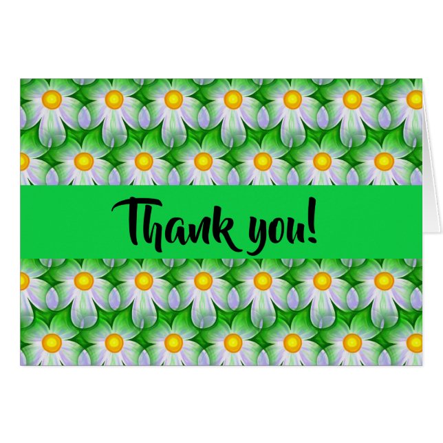Blanco, Amarillo, Verde, Floral, Tarjeta de agrade (Anverso (Horizontal))