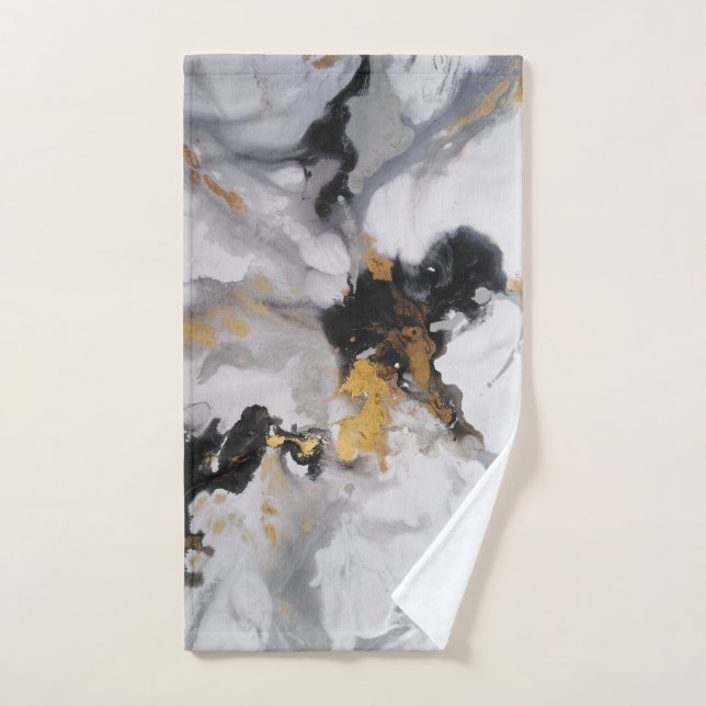 Blanco artístico moderno, negro y oro (Toalla de mano)