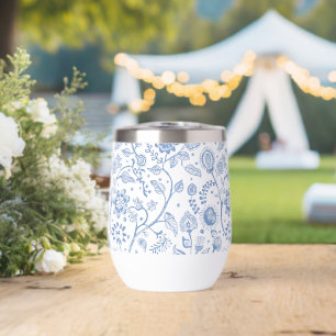 Blanco Azul Floral Patrón Botánico Caprichoso Boho