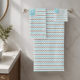 Blanco Azul Gris Chevron Monogramado